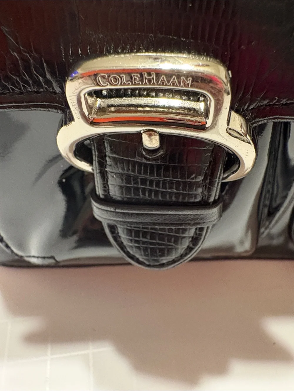 Cole Haan Black Patent Double-Pocket Wristlet Clutch